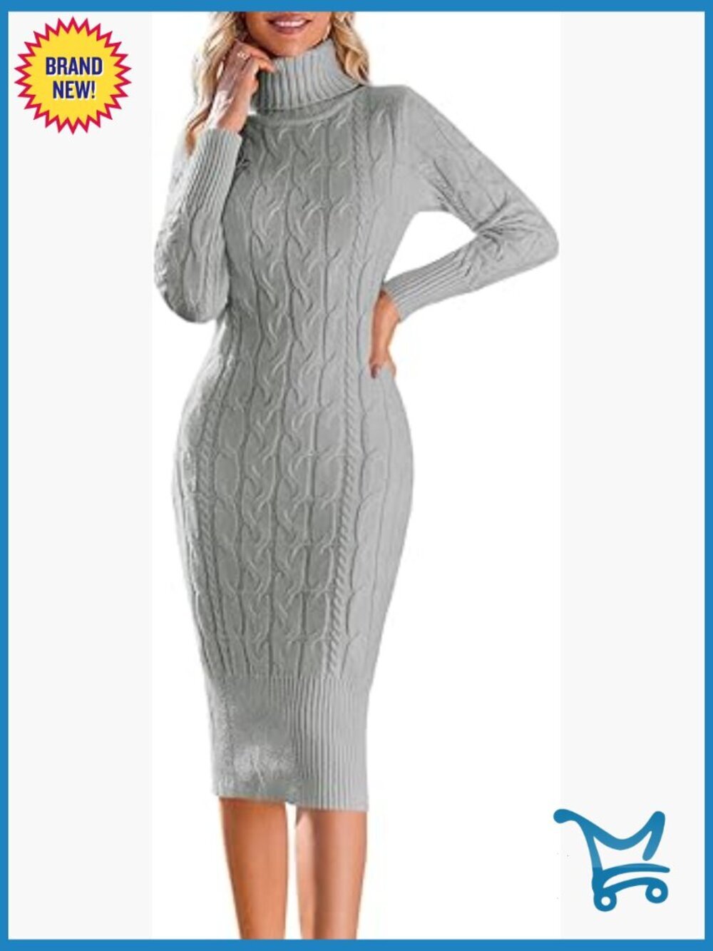 Turtleneck Sweater Dress Bodycon Midi Long Sleeve Knit